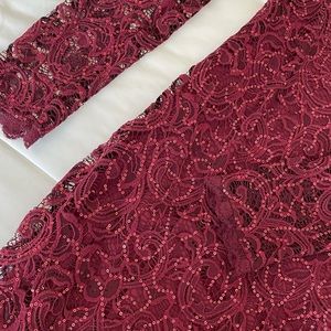 Lace Material Sparkly Maroon Dress